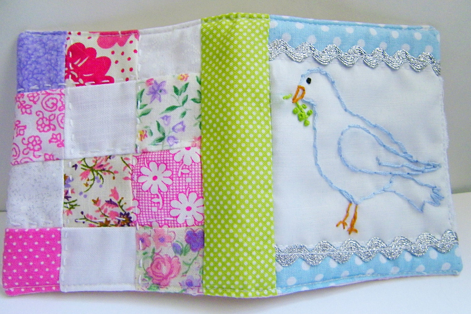 Patchwork Needle Book with Hand Embroidered Dove