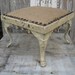 Antique handmade STOOL with BURLAP seat and original CHIPPY ivory paint