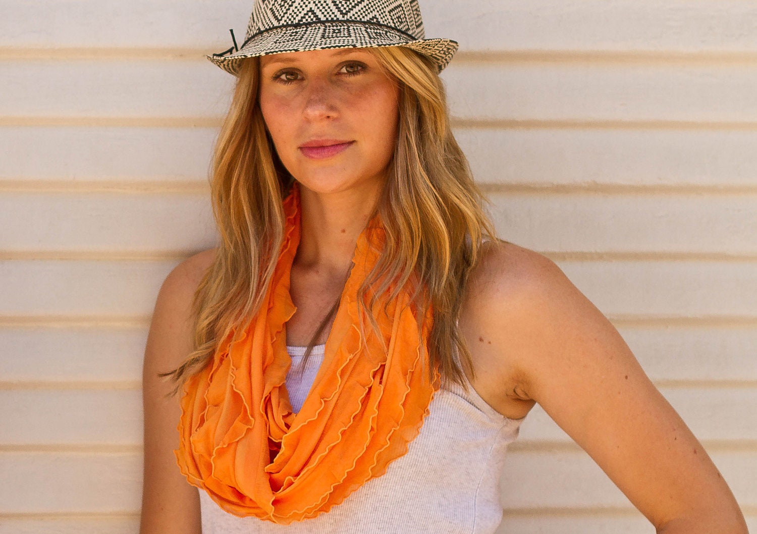 Infinity Ruffle Scarf Tangerine Orange