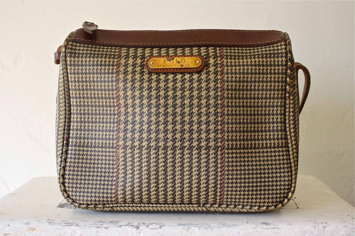 vintage ralph lauren cross body bag herringbone