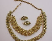 Vintage 50s Coro Jonquil Rhinestone Parure Choker Necklace Bracelet Earrings Yellow Set