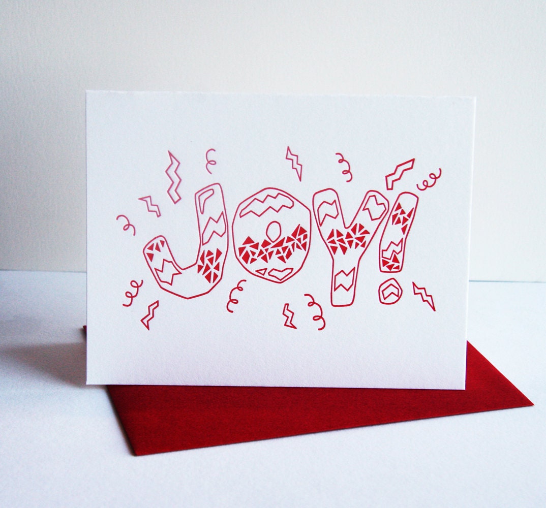 Letterpress Holiday Cards . Letterpress Christmas Card - red JOY - SALE