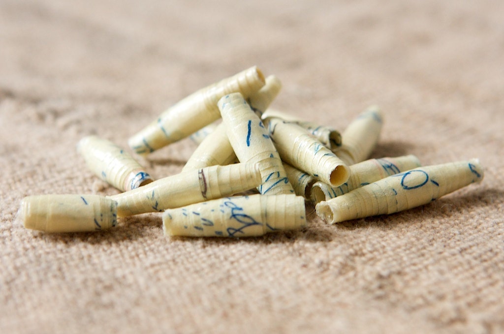Vintage Handwritten Note Paper Beads, Light Yellow