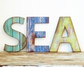 faux wood letter coastal turquoise blue green distressed home decor quote beachy colorful