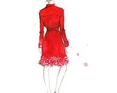 Print from original watercolor fashion illustration by Jessica Durrant titled The Red Trench