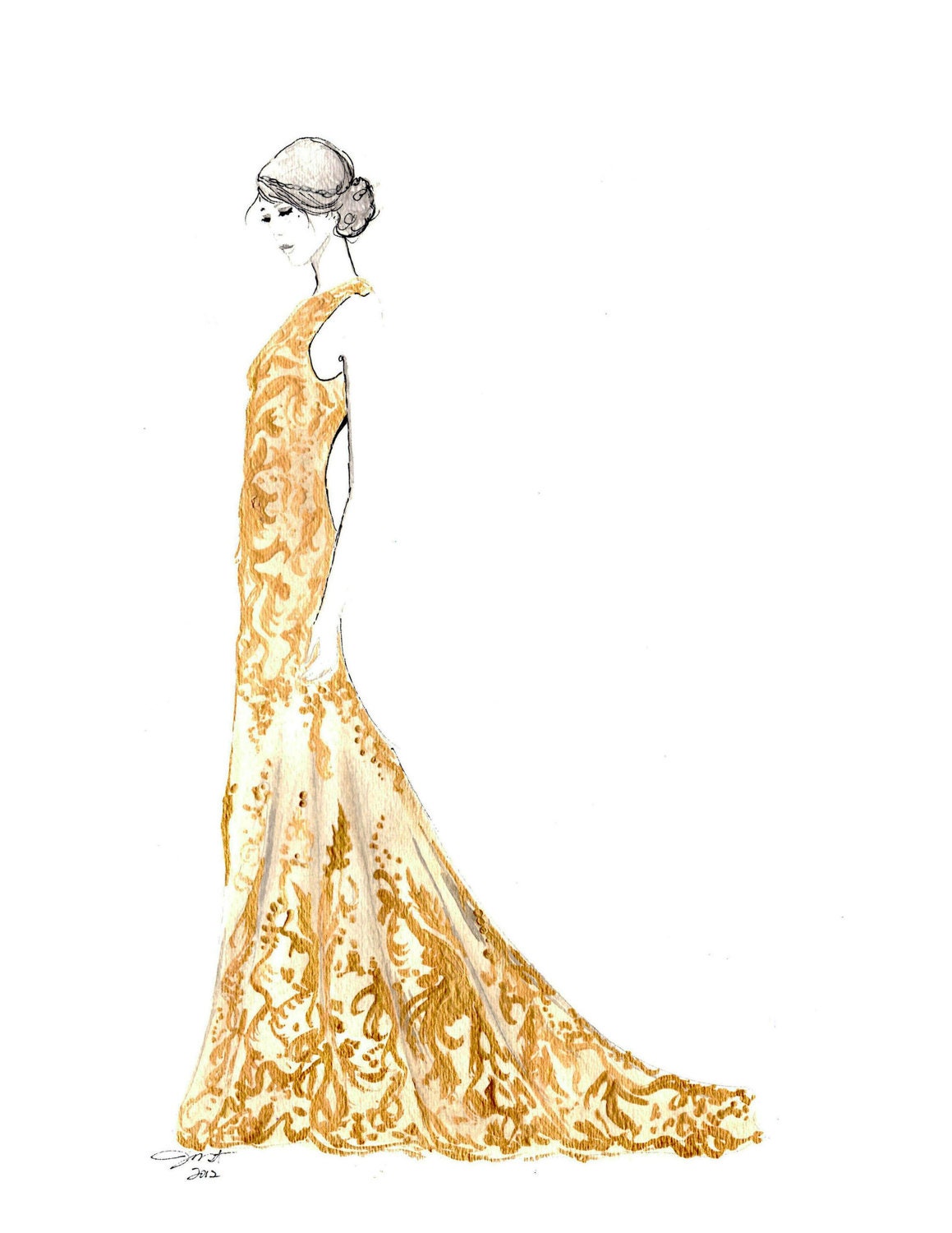 Print from original watercolor and pen fashion illustration by Jessica Durrant titled, Mad About McQueen