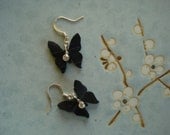 Rhinestones 'n' butterfly earrings - recycled inner tube earrings
