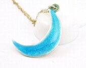 Two Sided Crescent Moon Necklace - Fine Silver & Blue Enamel