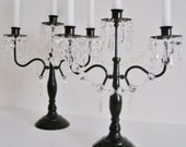 One Pair Black and Clear 3 Candle Candelabras MADE TO ORDER