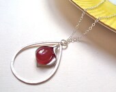 Silver Lily & Red Jade sterling silver necklace