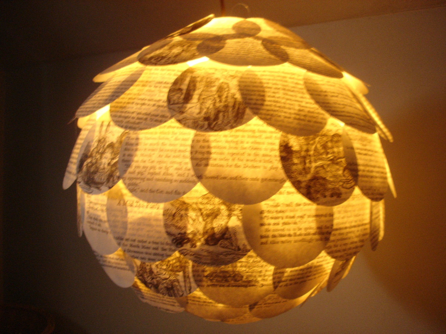 Recycled Alice in Wonderland Hanging Paper Lantern Artichoke UpCycled Book