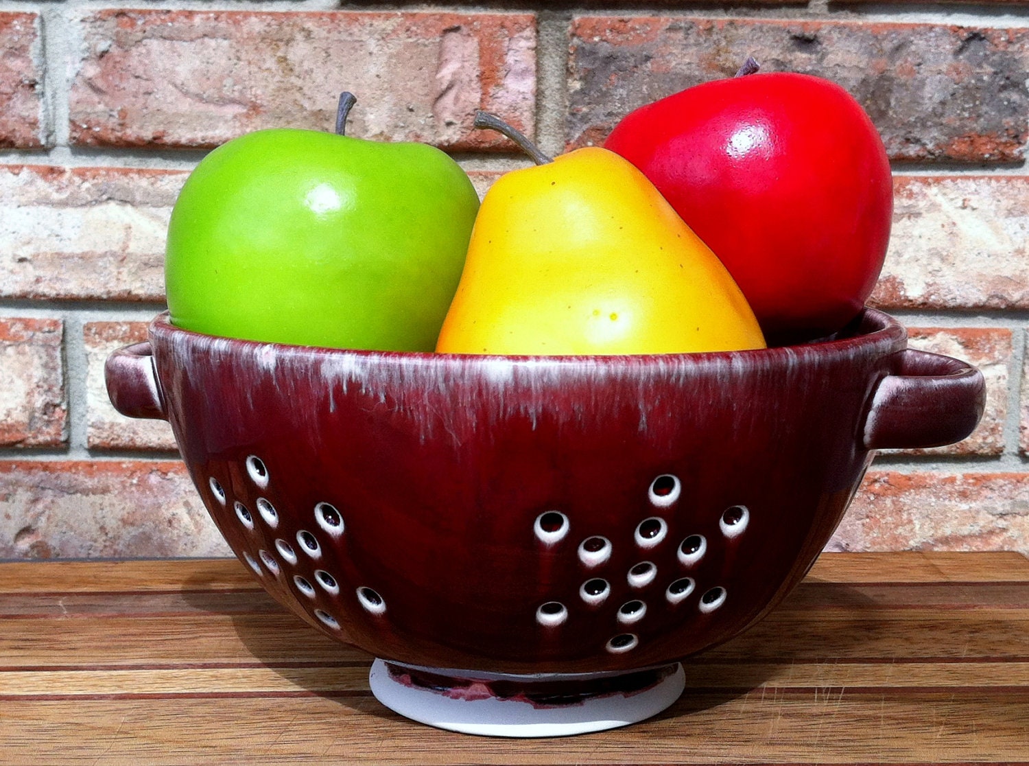 Handmade Have Yourself A Merry Little Fifth Avenue Christmas Red Ceramic Berry Bowl/Colander
