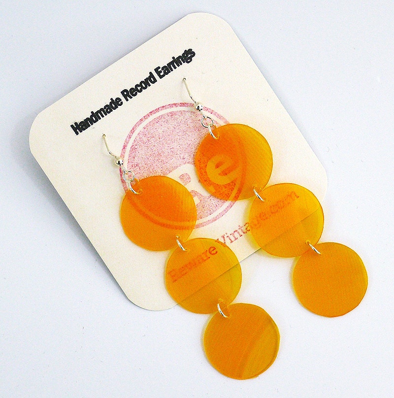 Triple Tangerine Record Earrings