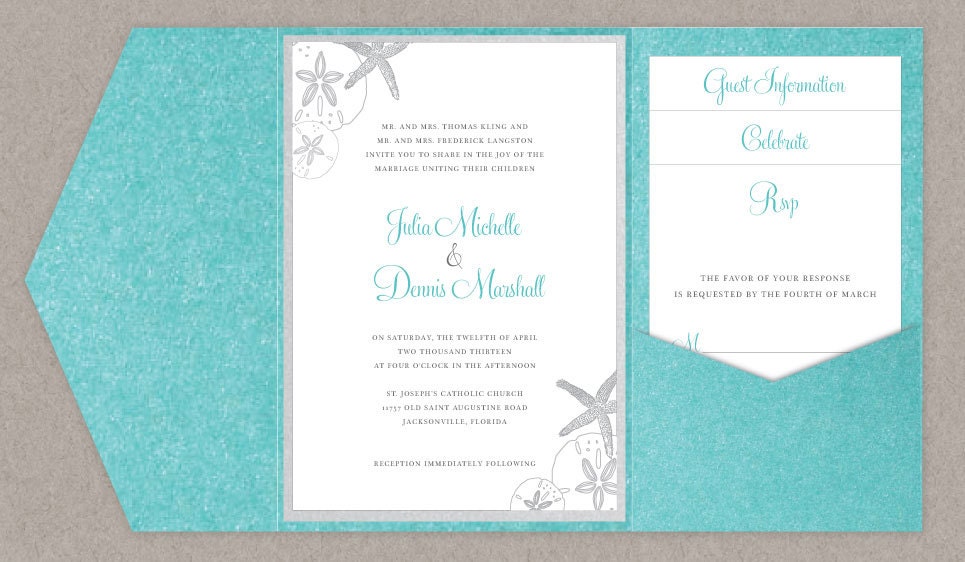 DIY Custom Wedding Invitation Suite - Beach Sea Shells Design Customized Printable PDF