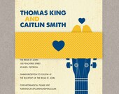 DIY Custom Wedding Invitation Suite with Response Postcard, Envelope Wrap- Modern Love Birds on Guitar Customized Printable PDF