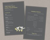 DIY Custom Wedding Program Card  - Love Birds on Branch Customized Printable PDF