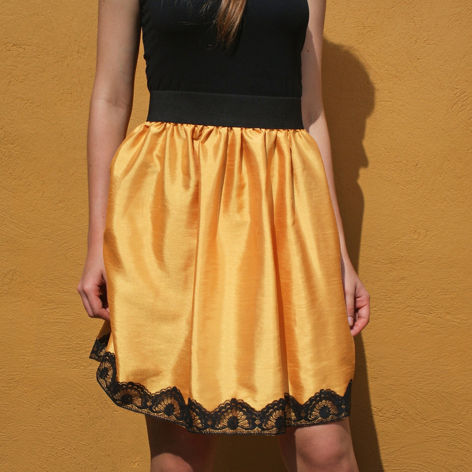 Silk Skirt Scalloped Hem Black Lace FINAL SALE -reserved for tessa-