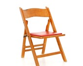Mid Century Chair - Children's Chair - Vintage Childs Folding Wood and Vinyl Chair - Red Vinyl Tan Wood