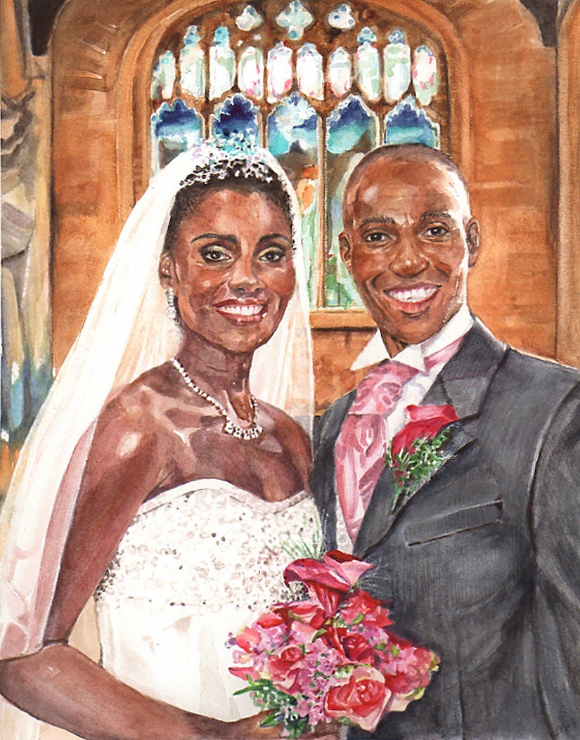 Custom Wedding Portrait- Detailed Personalized Bridal Couple Art-Drawing Painting- Two Subjects-11x14