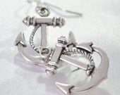 Antiqued silver anchor charm nautical earrings