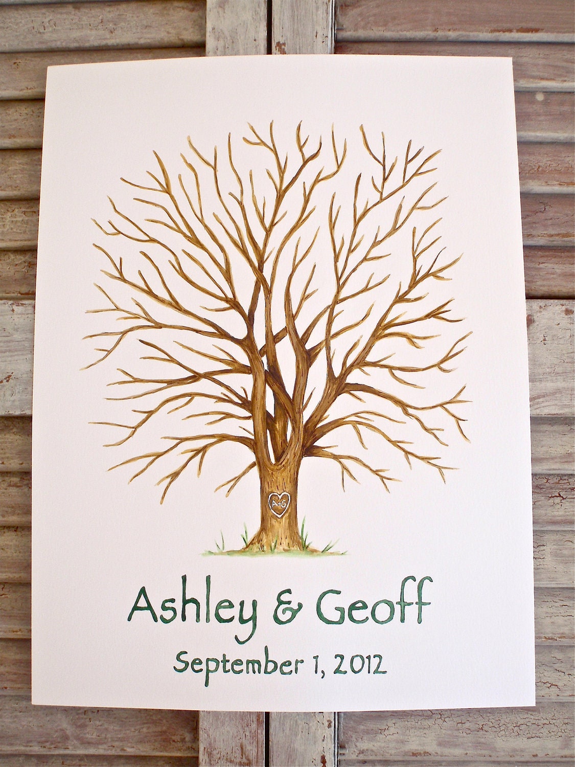 X-Small Hand Painted Alternative Fingerprint Guest book Tree, with 2 ink pads and pen