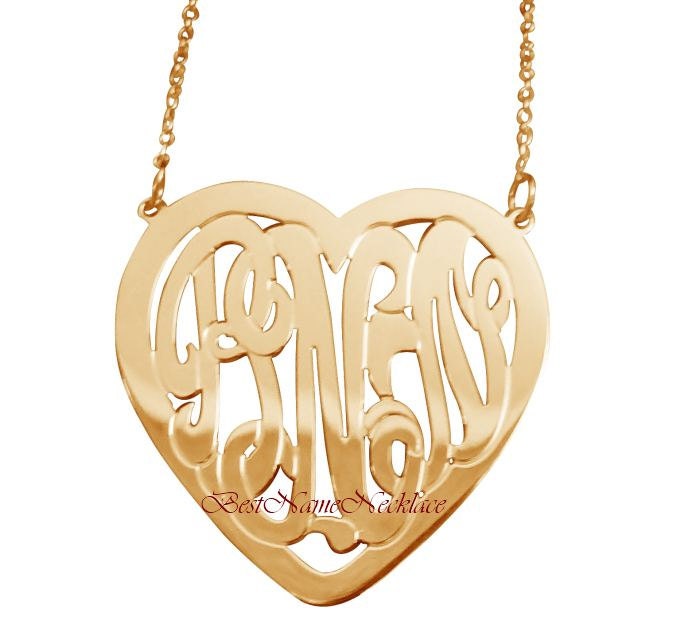 1.75 tall Pendant: Heart Personalized Monogram necklace or pendant necklace, Yellow Gold Plated