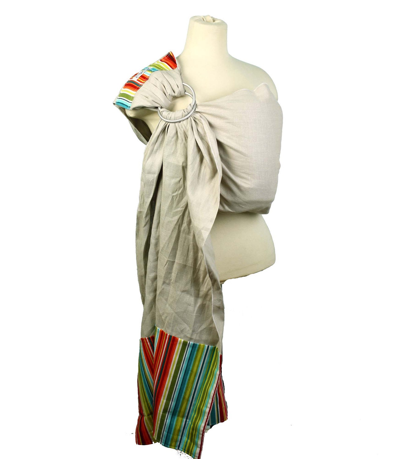 Baby Sling Linen Banded Ring Sling Baby Carrier - Caribbean Stripe - Instructional DVD Included - FAST SHIPPING