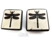 Dragonfly Beads, Bone Beads, 2pcs, 1 inch,  Carved Bone Beads, Dragonflies, Hemp Beads
