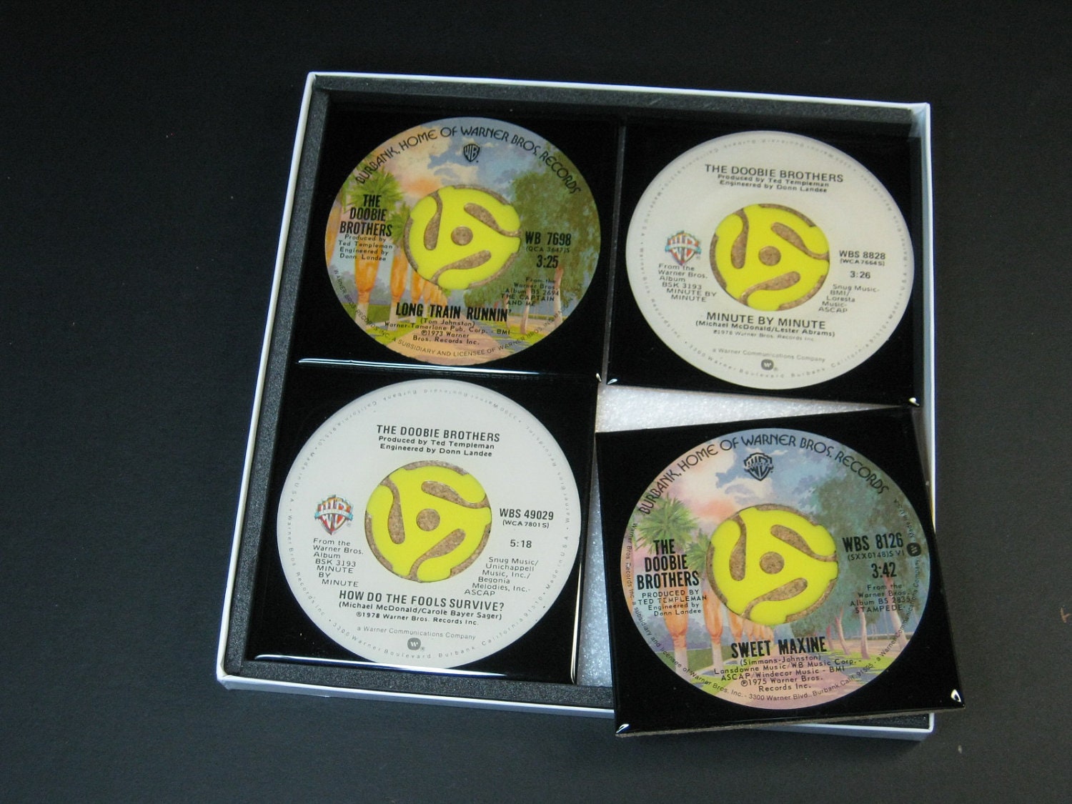 Doobie Brothers Beautiful 4 pc. Set of  Collectible 45 rpm Record Drink Coasters 35
