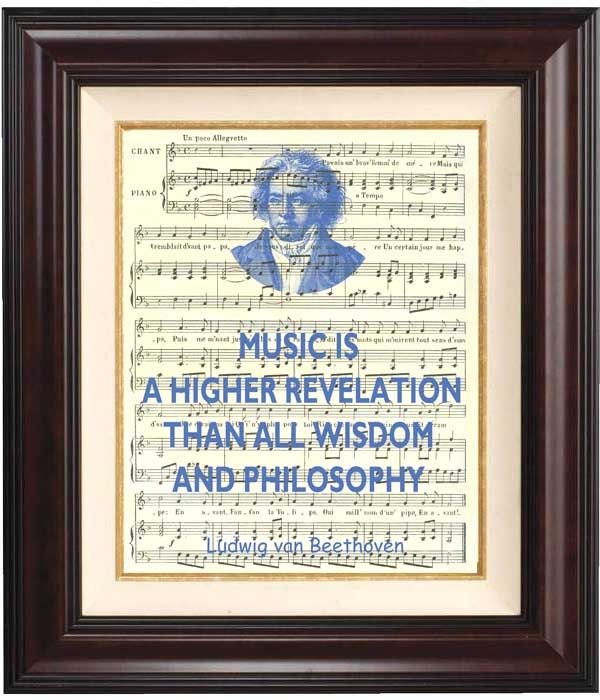 Art Print Poster Digital Music Quote 8x10 Print, Ludwig van Beethoven  quote print on old french  music sheet  Wall art Quotes Customisable