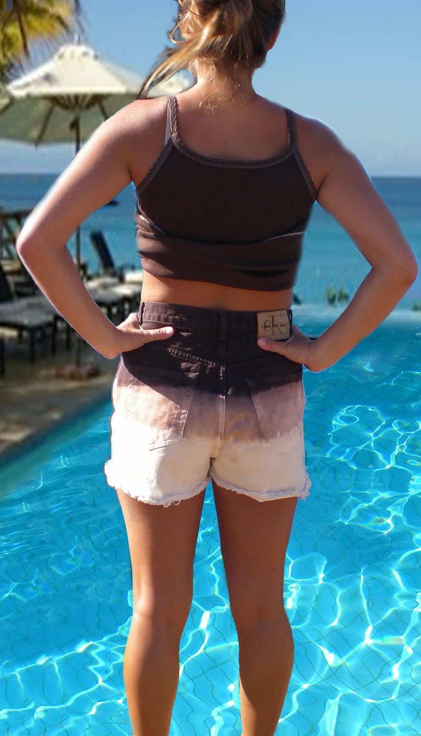 Brand New Calvin Klein Ombre Trifecta Coffee & Cream High Waist Shorts Frayed as featured on Wanelo.com