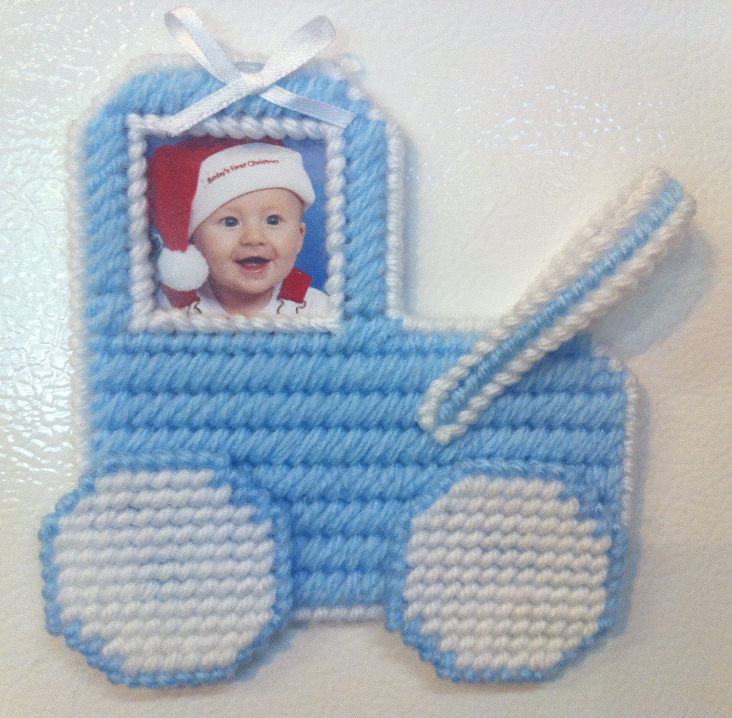 Needlepoint Picture Frame Refrigerator Magnet, Baby Carriage