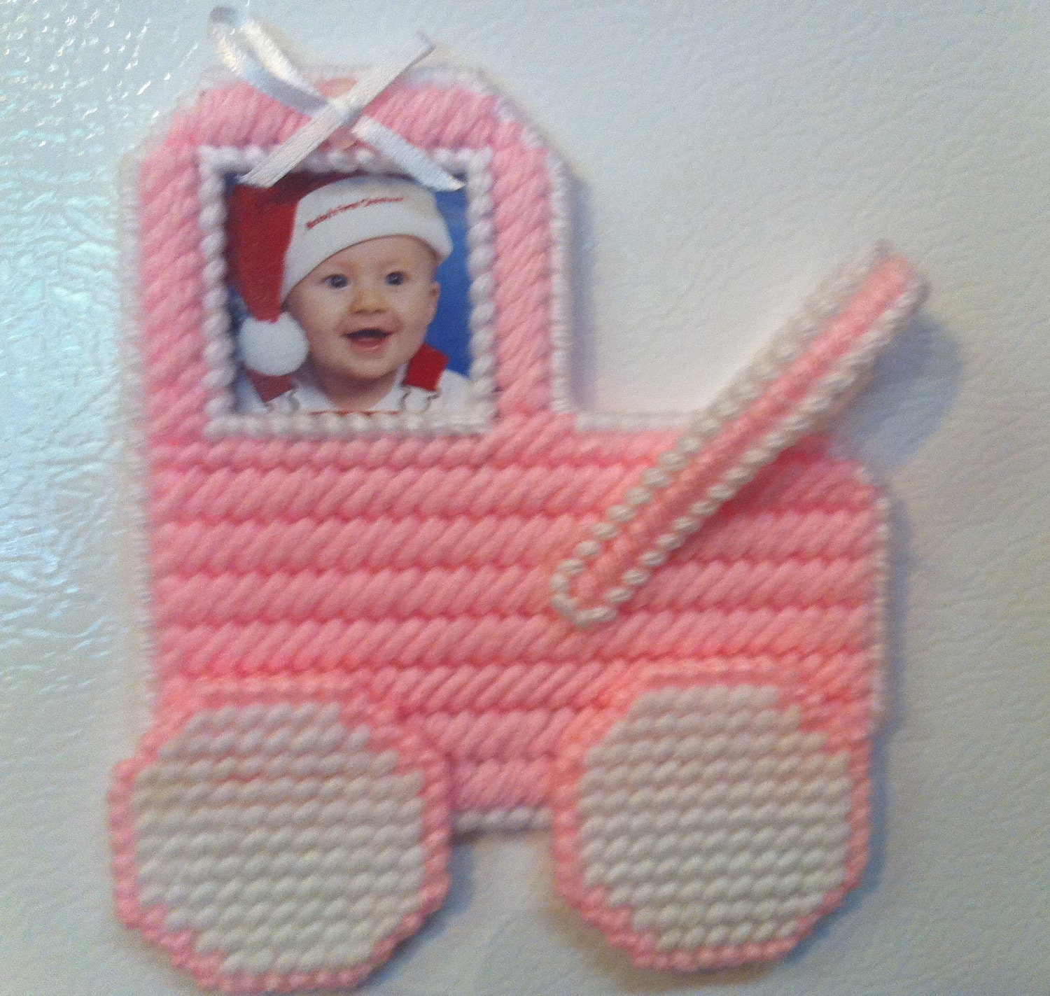 Needlepoint Picture Frame Refrigerator Magnet, Baby Carriage