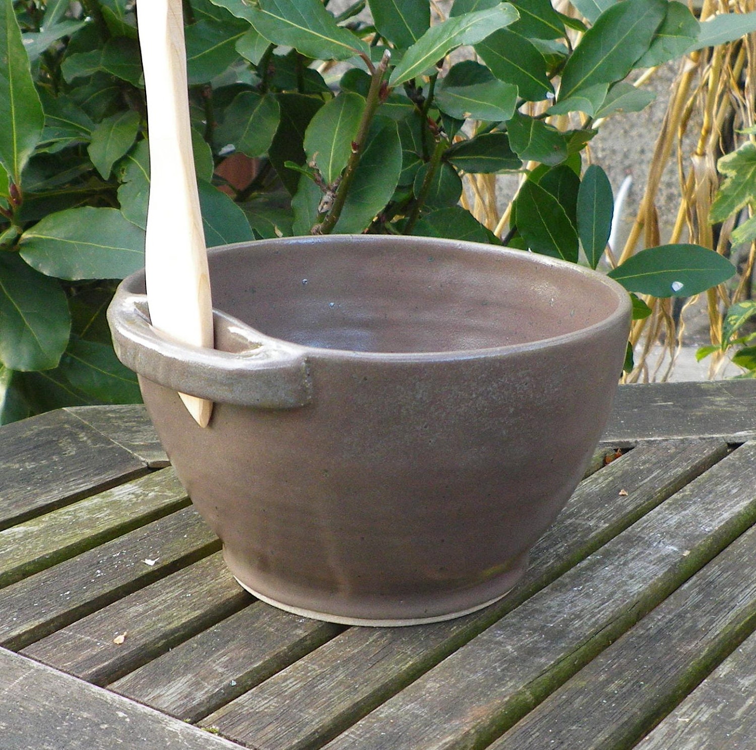Serving bowl pate dish hand thrown in stoneware with a juniper wood spreader knife