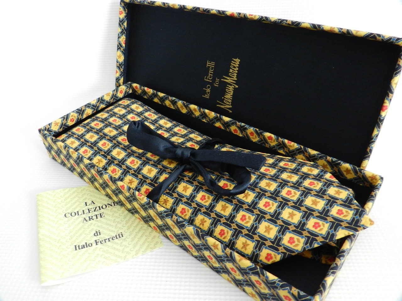 Mens Tie - Vintage Necktie - Navy Gold Red Tie Italo Ferretti Designer from Neiman Marcus Fathers Day