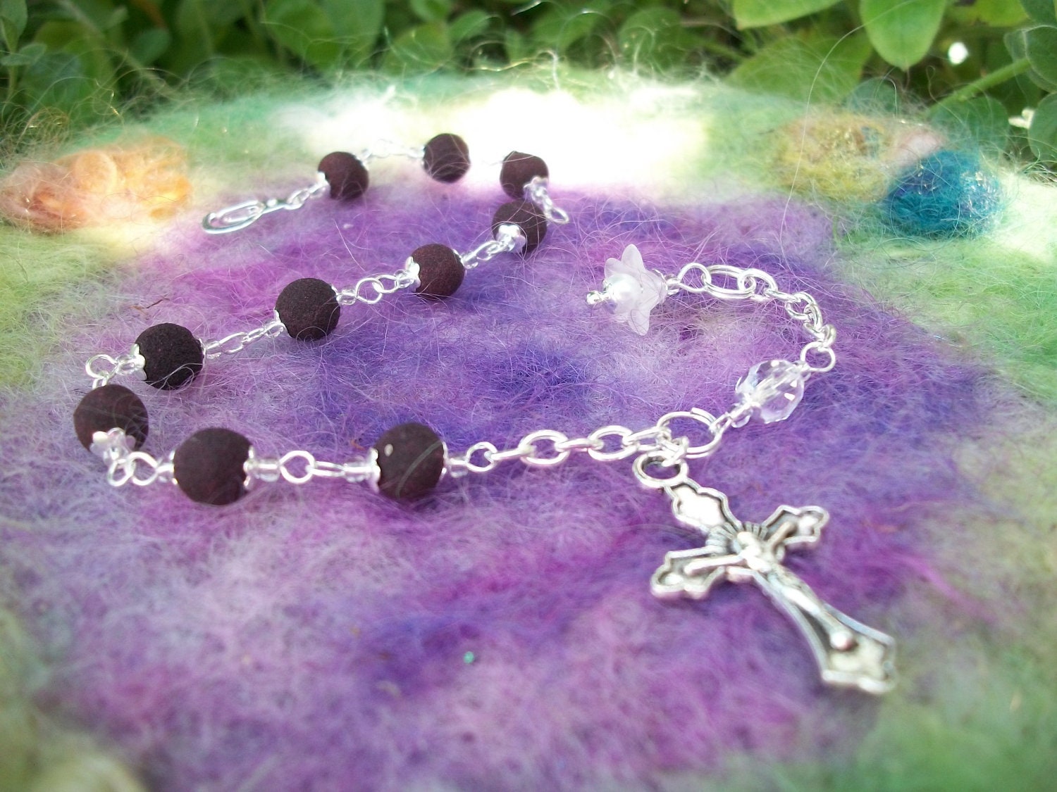Rose Petal Bead Rosary Bracelet