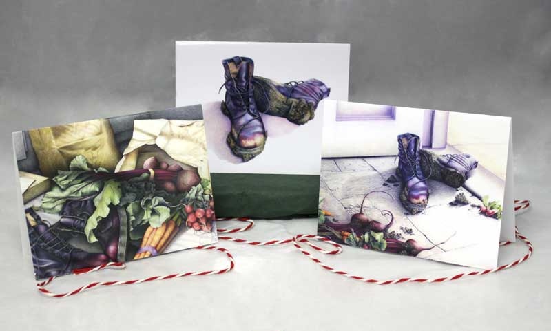 Garden Greetings Cards from original color pencil drawings - Boot Box - blank for notes, birthday cards and thank yous