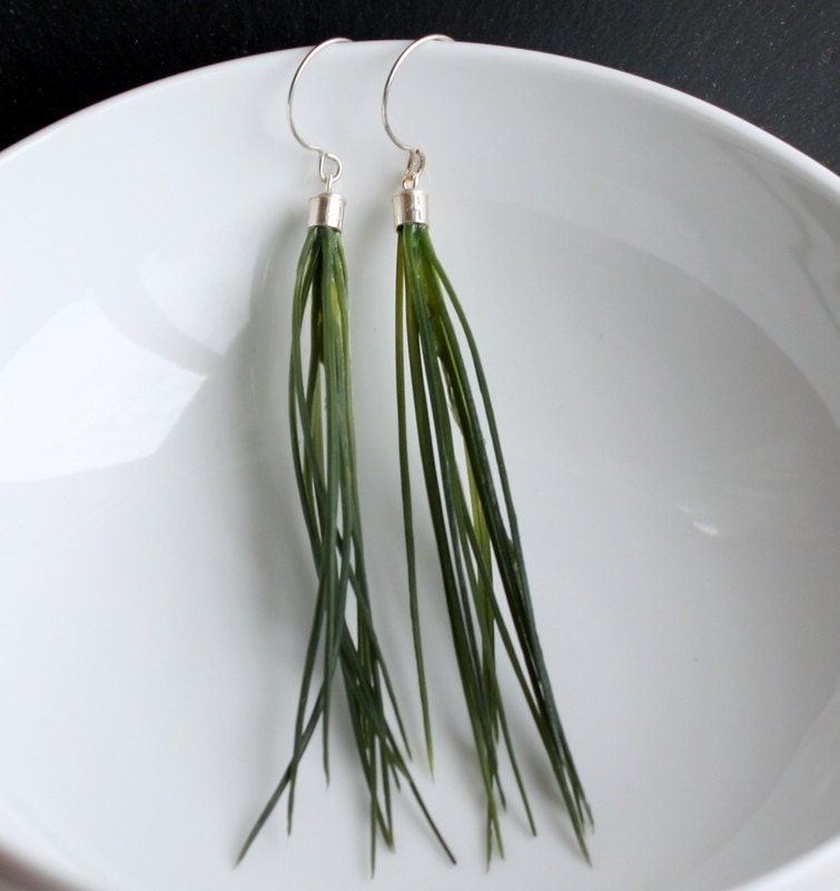 Green Grass and Silver Earrings
