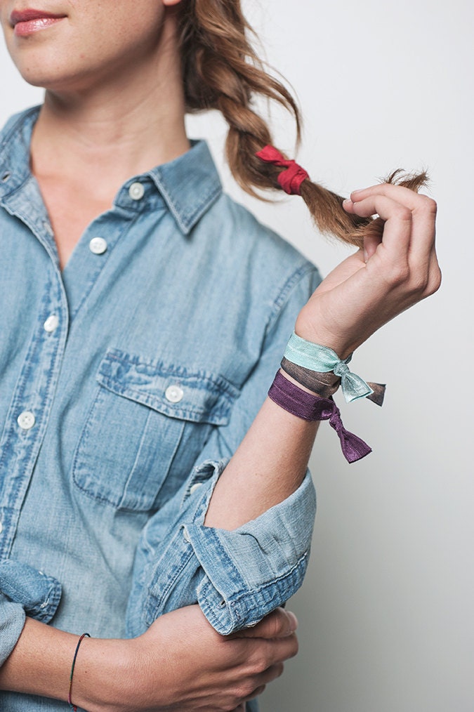 The Bright Package - 5 Elastic Solid Color Hair Ties that Double as Bracelets by Mane Message on Etsy
