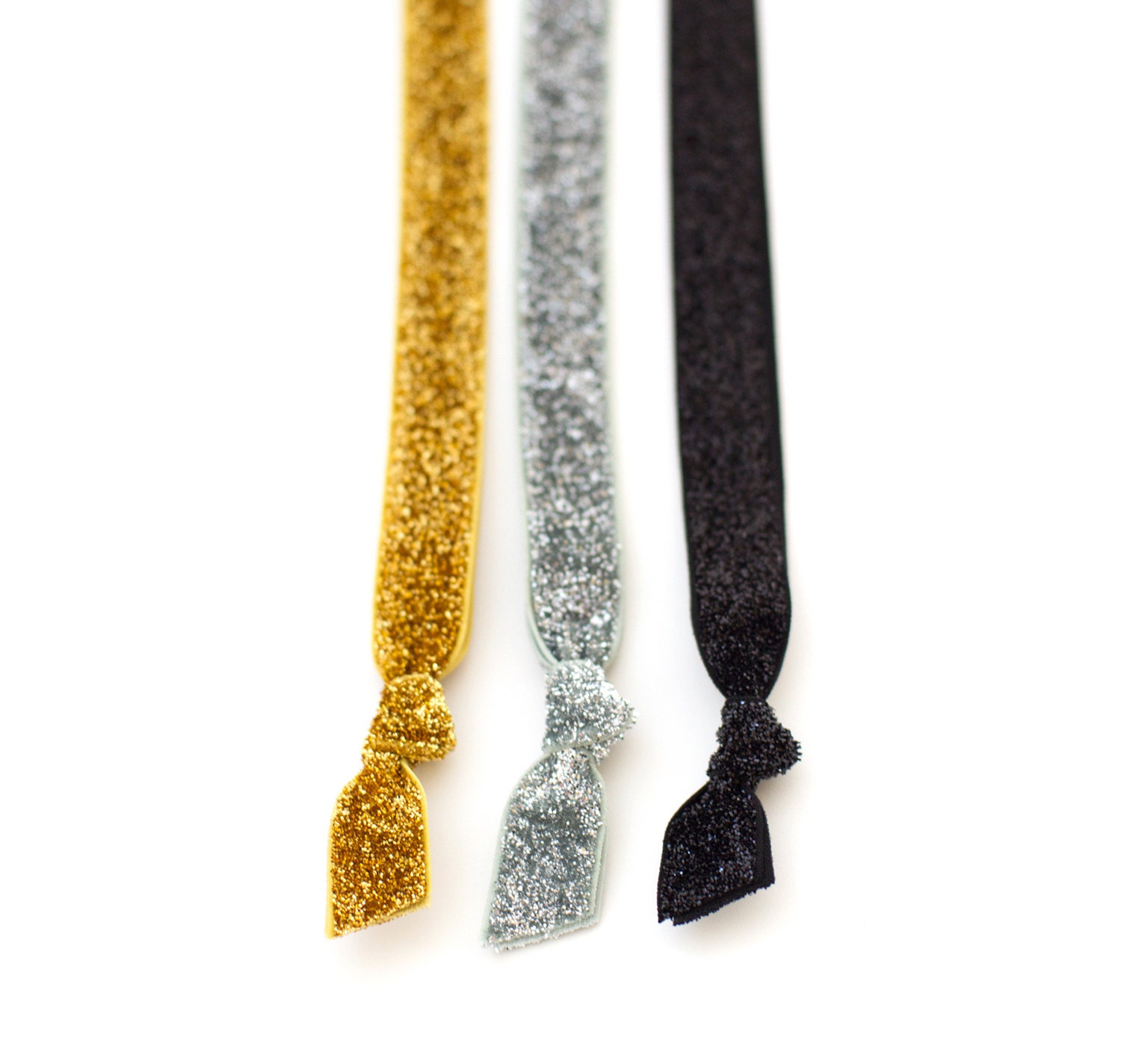 The All Dolled Up Glitter Headband Package - Three Elastic Gold Silver Black Glitter Headbands by Mane Message on Etsy