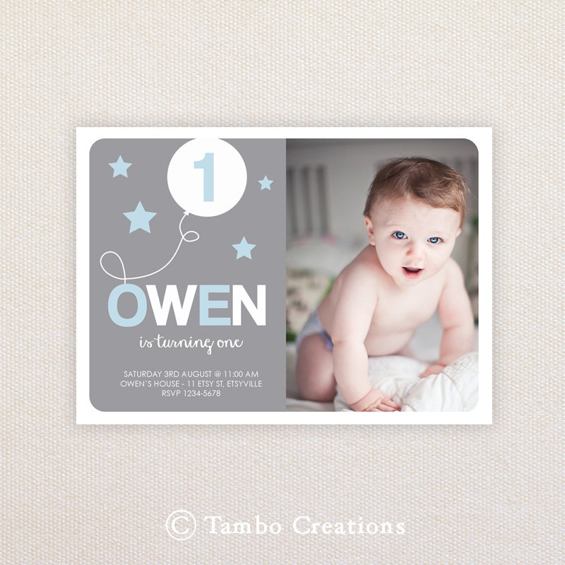 Boys Birthday Party Invitations. I Customize, You Print. Balloon and stars. Il_170x135