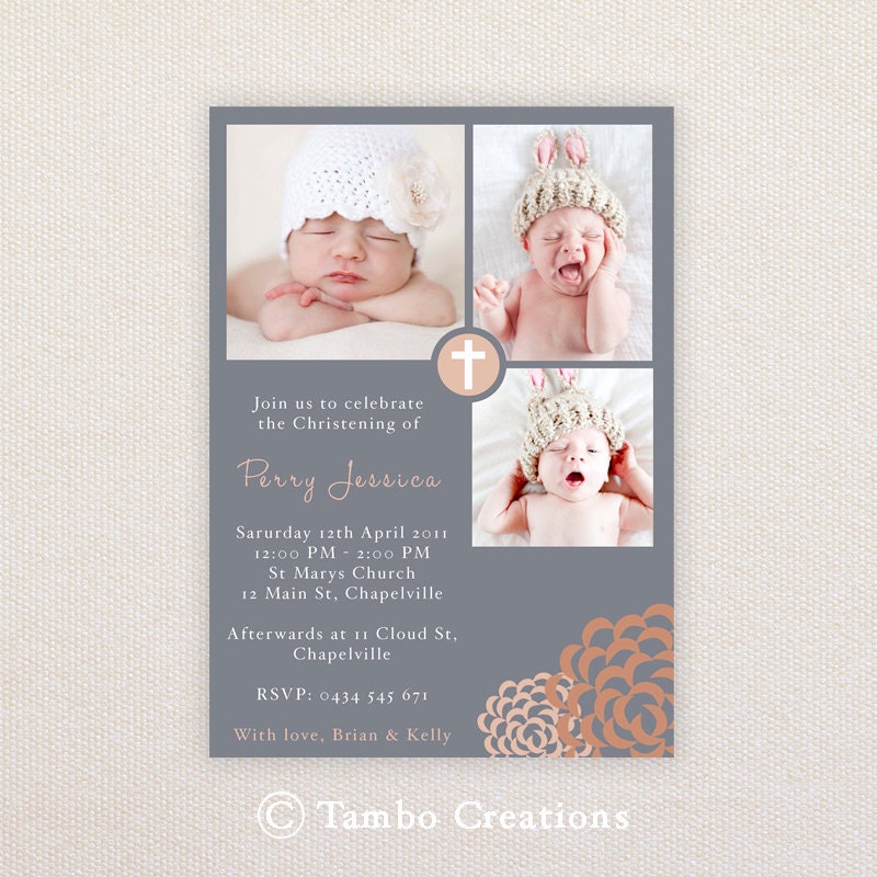 Girls Photo Christening/baptism Invitations. I Customize, You Print. Il_570xn