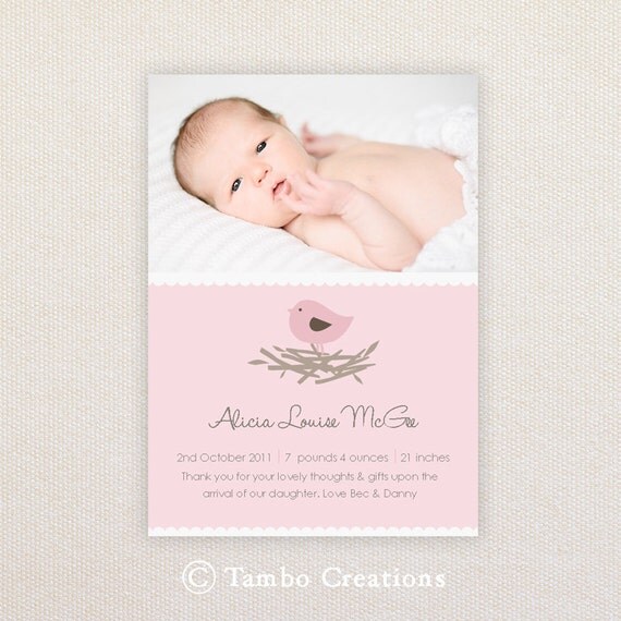 Girls Photo Birth Announcement. I Customize, You Print. Il_570xn