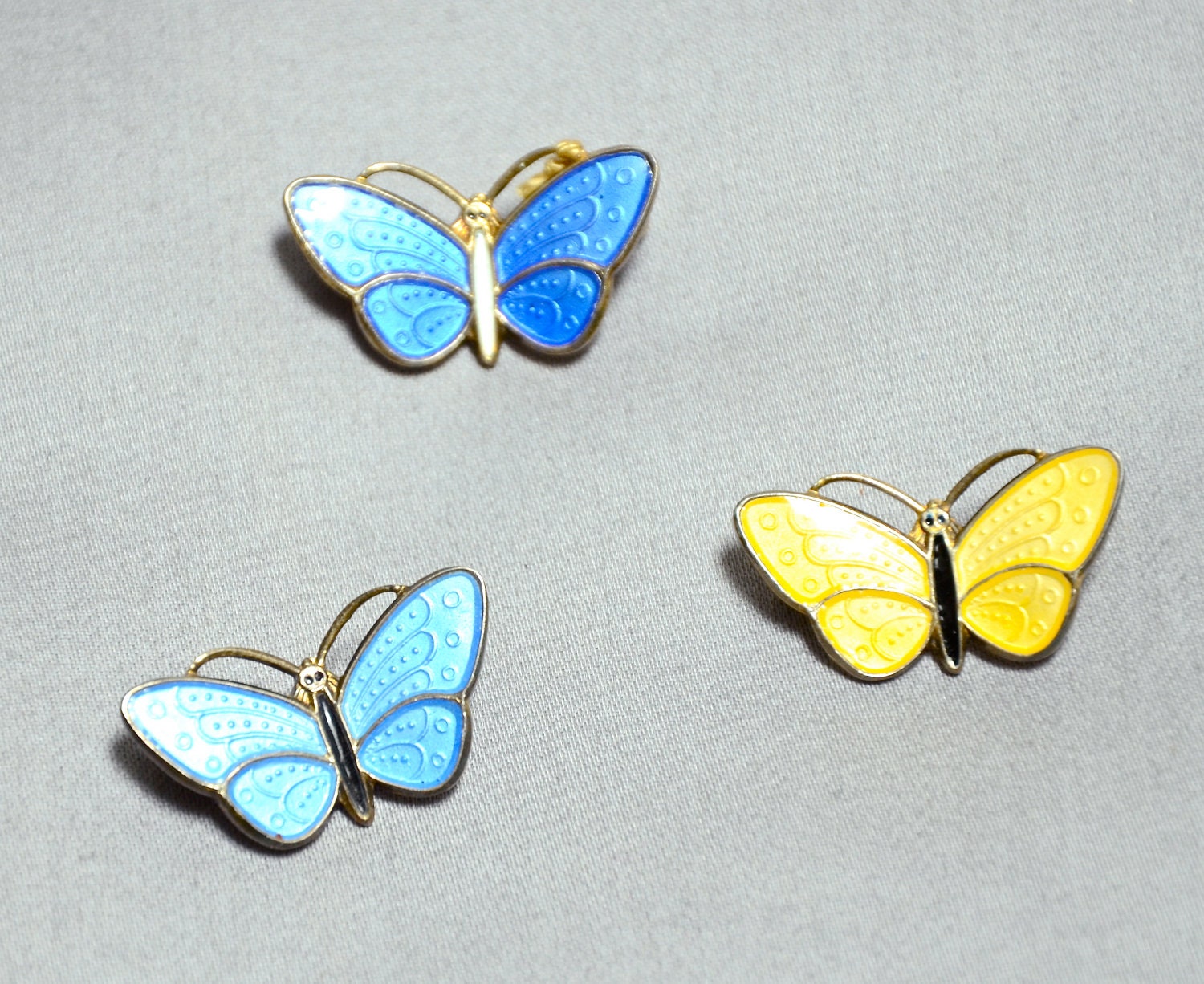 AKSEL HOLMSEN  Modernist NORWAY Sterling Enamel Butterfly Pin - Vermeil - Baby Blue