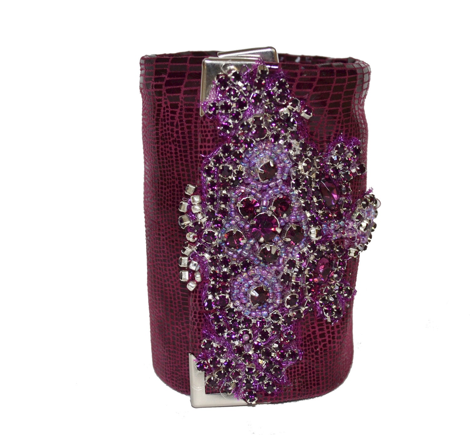 Burgundy Red Cuff Wrist Wallet- snakeskin leather