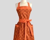 Womens Bib Full Apron . Full Kitchen Apron Handmade in Fall Colors of Riley Blakes  Brown and Orange Perfect for Monogram or Personalization