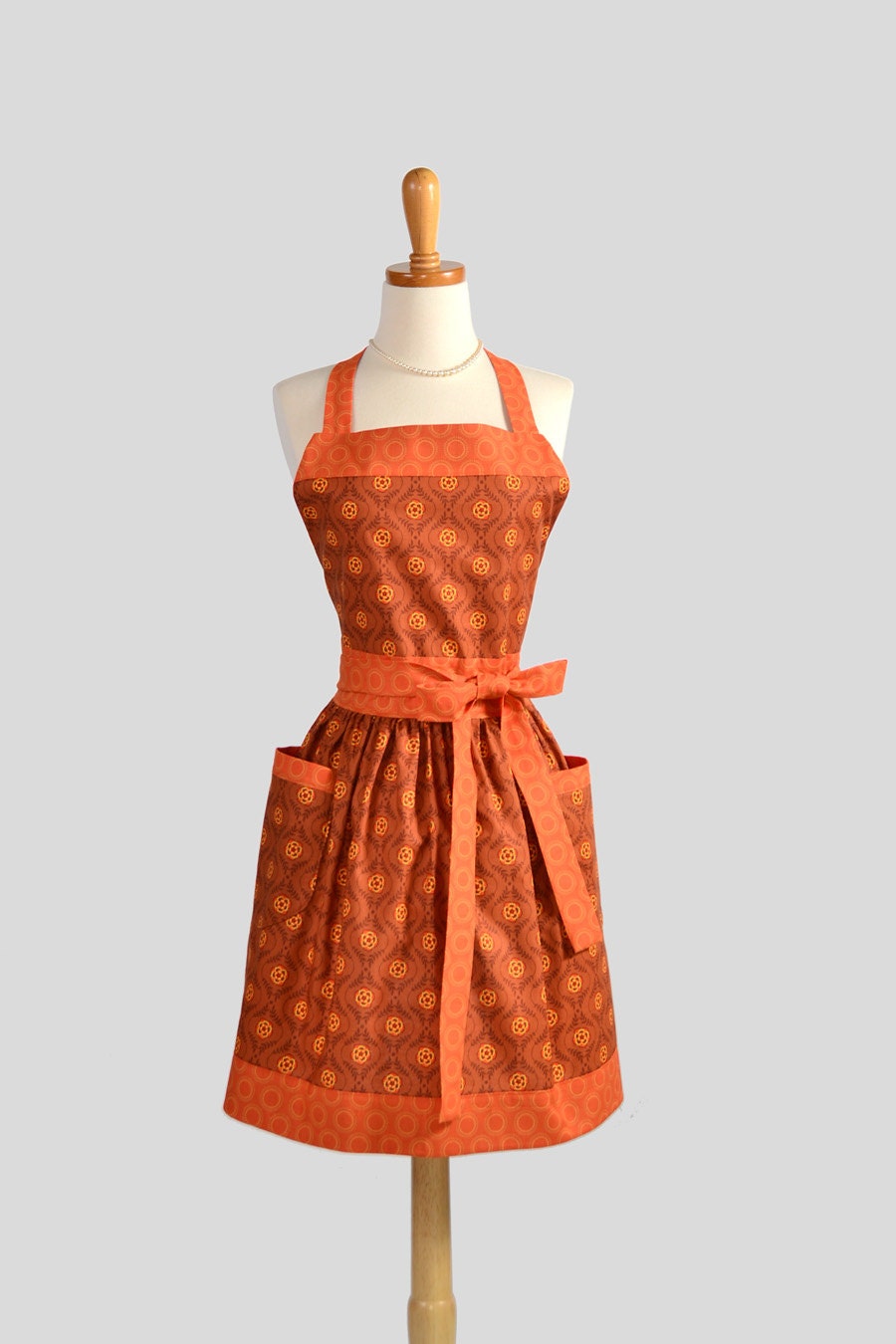Womens Bib Full Apron . Full Kitchen Apron Handmade in Fall Colors of Riley Blakes  Brown and Orange Perfect for Monogram or Personalization