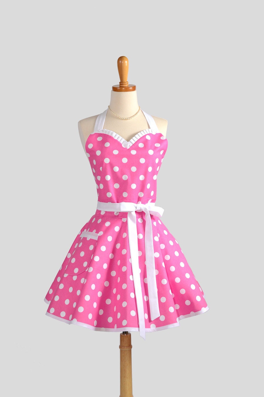 Reserved for CAT Sweetheart Retro Apron - Sexy Womens Apron Hot Pink and White Polka Dot Cute Full Kitchen Apron