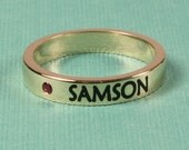 Stackable Mothers Name Ring with Birthstone in 14k Gold