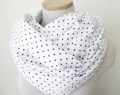 Black and White Polka Dot Cowl Loop Infinity Scarf- Lightweight Cotton